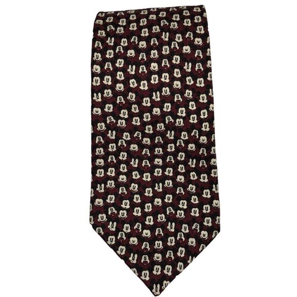 Disney Store Men’s Tie with Mickey Mouse Logo Maroon - Picture 1 of 5